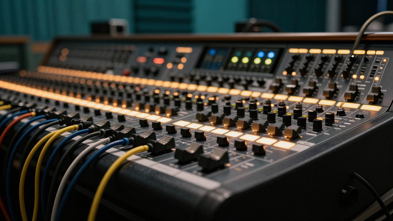 Detail of patchbay and preamps in the control room.